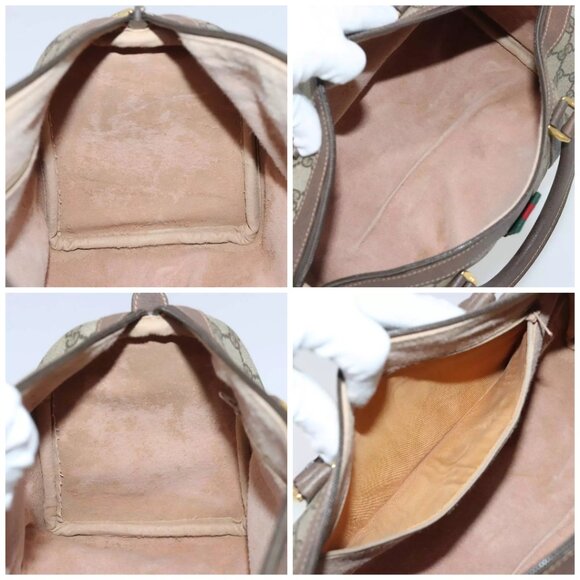 GUCCI GG Supreme Web Sherry Line Boston Bag PVC Beige Gold 40 20 007 Auth - Picture 15 of 16